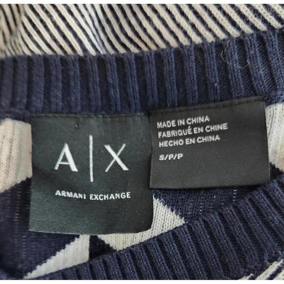 Armani Exchange V Neck Men Long Sleeve Sweatshirt Size S Zig Zag Academia - Picture 5 of 5
